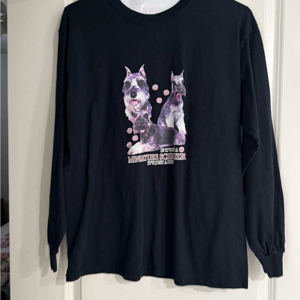 Gildan Black Long Sleeve Tee with Schnauzer Print